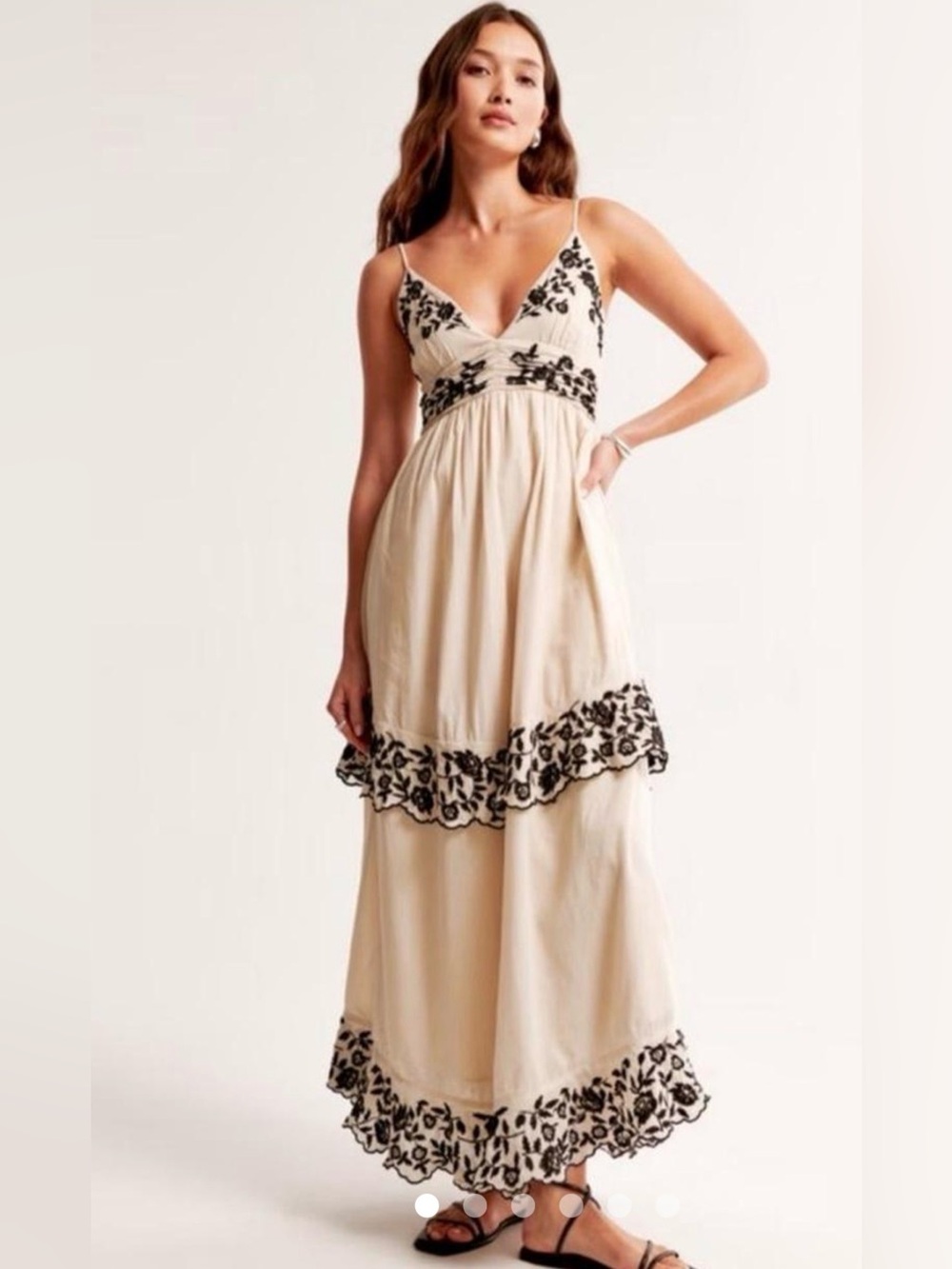 Abercrombie & Fitch cream maxi dress w/   black floral embroidery